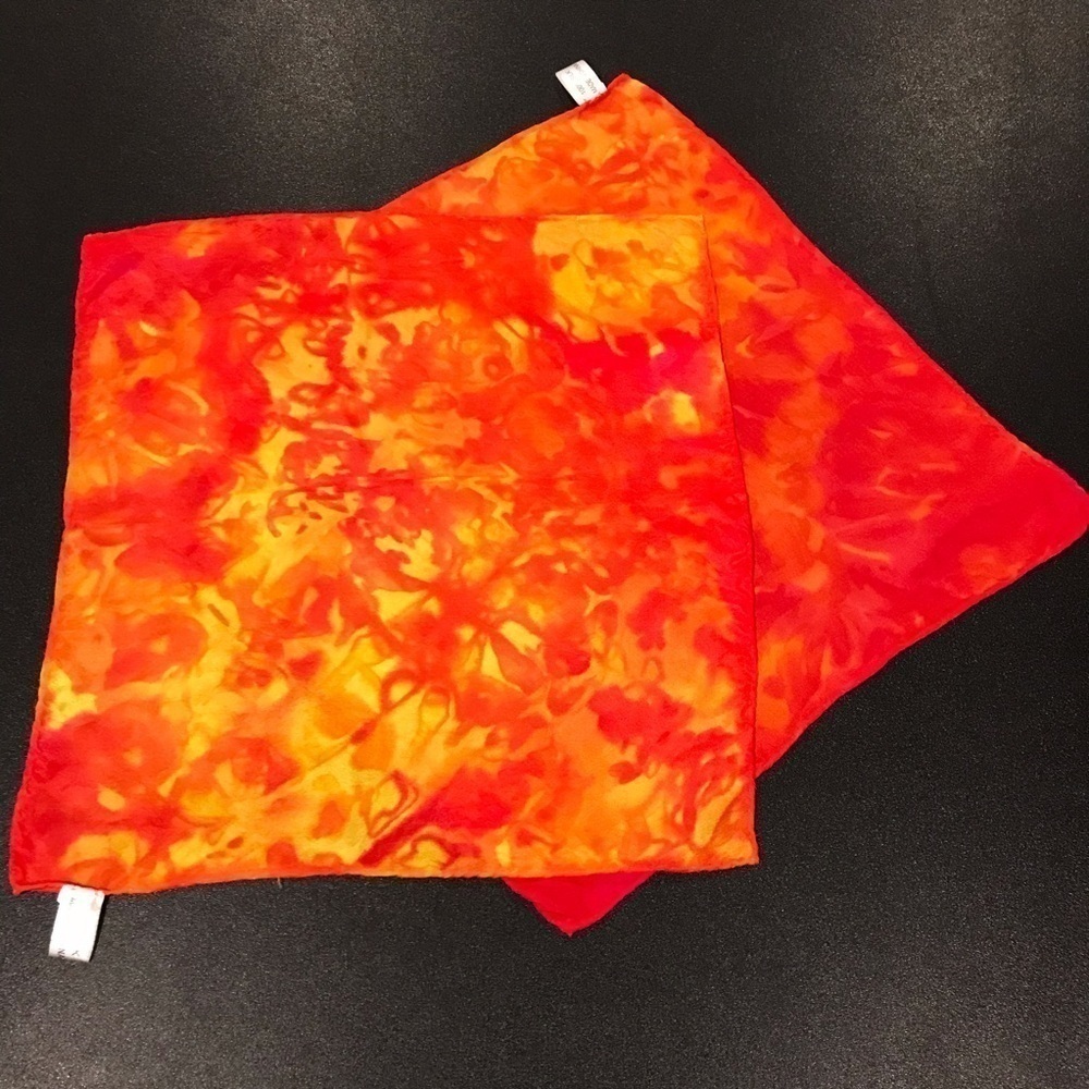 2 Hand tie dye immersion dyed silk handkerchiefs orange fire sunlight